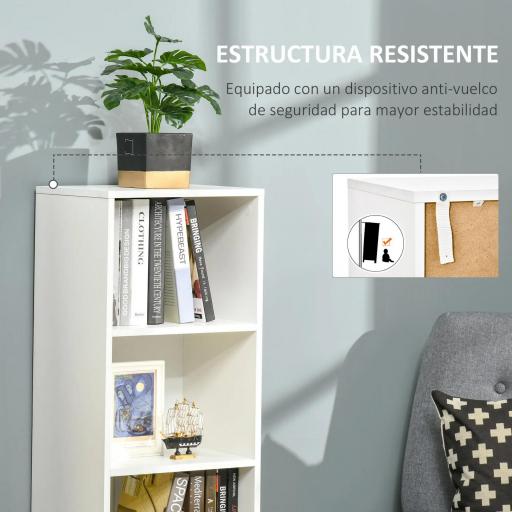 Estantería para Libros con 3 Estantes Abiertos Cajón Librería Moderno para Almacenamiento Juguetes 40x30x129,5 cm Blanco [4]