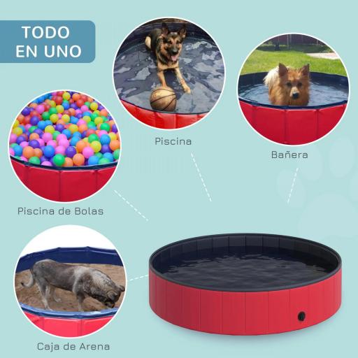 Piscina Plegable para Perros Gatos Ø140x30 cm Bañera Portátil para Mascotas PVC Antideslizante Múltiples Usos Color Rojo [4]