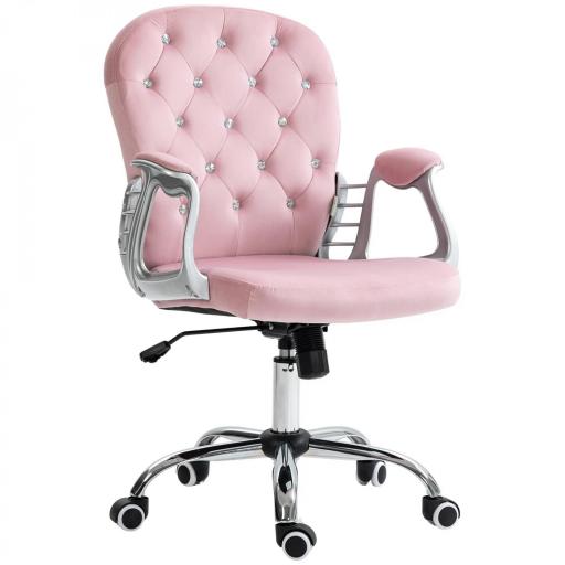 Silla de Escritorio de Terciopelo con Altura Ajustable Reposabrazos y Decoraciones de Diamantes 59,5x60,5x93-103 cm Rosa [8]