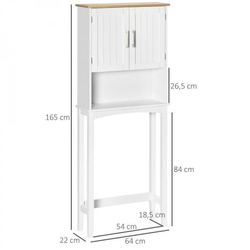 Mueble sobre Inodoro Armario Alto para Lavadora con Balda Interior Ajustable para Baño WC 64x22x165 cm Blanco [1]