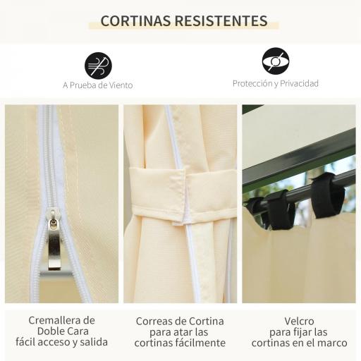 Gazebo de Exterior 3x4 m con Paredes Laterales Doble Techo 6 Puertas con Cremallera y 8 Orificios de Drenaje Crema [4]