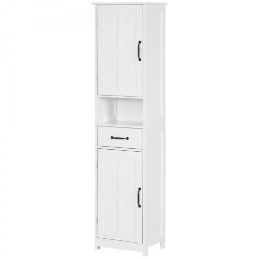 Columna de Baño con 2 Puertas 1 Cajón Estante Abierto y 2 Armarios con Estante Ajustable 40x30x164 cm Blanco [8]