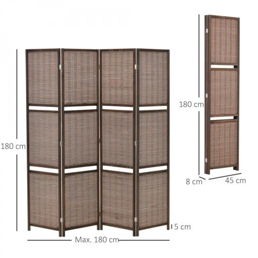 Biombo de 4 Piezas de Bambú Biombo Separador de Ambientes Plegable con 2 Estantes Extraíbles Divisor de Habitaciones Dormitorio 180x180 cm Marrón [1]