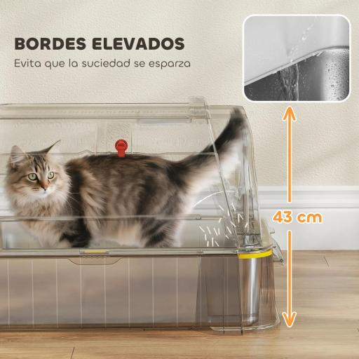 Arenero para Gatos de Acero Inoxidable XL con Tapa Abatible 180° Laterales Altos Pedal Pala Gris Oscuro [5]