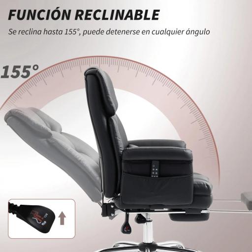 Silla de Oficina con 6 Puntos de Masaje Reposapiés Retráctil Altura Ajustable Control Remoto y Soporte Lumbar Negro [4]