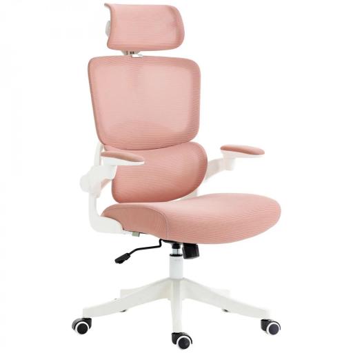 Silla de Malla Giratoria Silla de Escritorio Basculante con Respaldo Alto Reposacabezas Reposabrazos 62x58x133 cm Rosa [9]