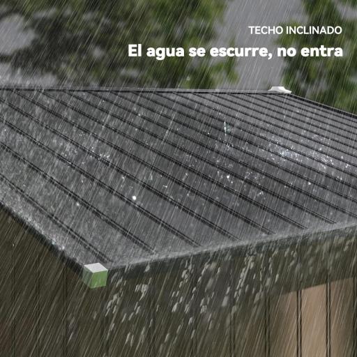 Cobertizo de Jardín 4,9 m² 277x195x192 cm con 2 Puertas Corredizas Techo Inclinado y 4 Ventanas Marrón [5]