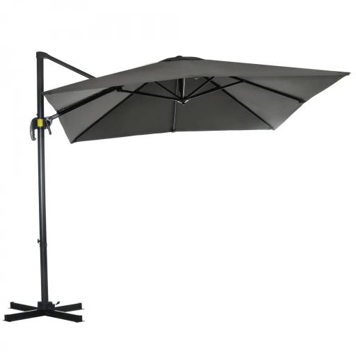 Sombrilla de Jardín de Aluminio Parasol Excéntrico con Manivela y Poste Giratorio e Inclinable 245x245x245 cm Gris [9]