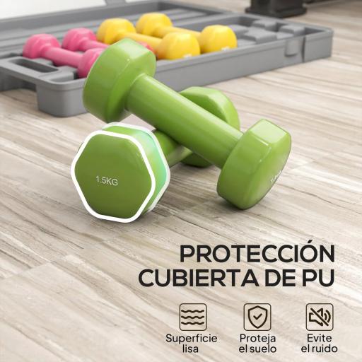 Juego de 6 Mancuernas Hexagonales de 1,5kg 1kg y 0,5kg con Revestimiento de Neopreno con Maletín 43x18x7,5 cm Multicolor [6]