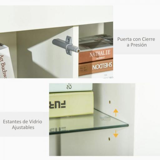 Aparador Moderno con Luces LED Mueble Buffet con 1 Puerta de Alto Brillo Cierre a Presión Estantes Ajustables y Control Remoto 97x35x83 cm Blanco [5]