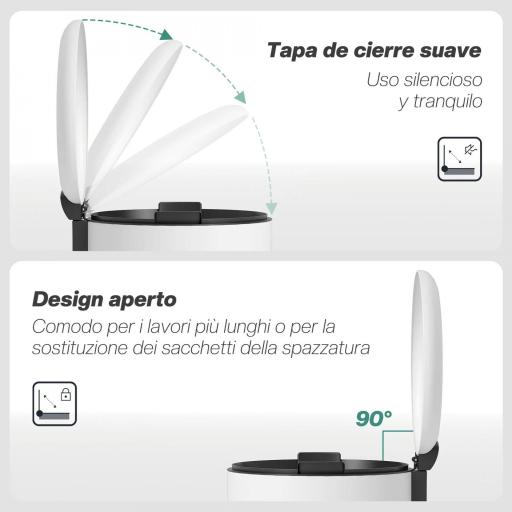 Papelera de Cocina 30L con Pedal Tapa de Cierre Suave y Cubo Extraíble para Dormitorio Oficina Estudio Salón Crema [4]