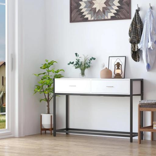 Mesa de Entrada con 2 Cajones y Pies Ajustables Estilo Moderno para Pasillo Salón 120x34x81 cm Blanco y Negro