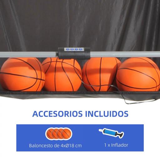 Juego de Canastas Plegable, Máquina de Baloncesto Juguete Contador y Marcador Electrónico, con Soporete de Acero, Red, Cesta de Baloncesto, 4 Baloncestos, 205x110x205 cm [4]
