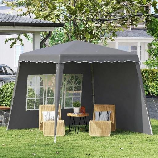 Carpa Plegable Pop-up 2,89x2,89m Cenador Pabellón de Jardín con Paredes Laterales Altura Ajustable Protección UV50+ Gris [0]