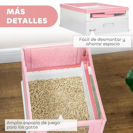 Arenero Cubierto para Gatos Desmontable con Entrada Frontal y Salida Superior con Pala 47,5x35,5x36,7 cm Rosa y Blanco [4]