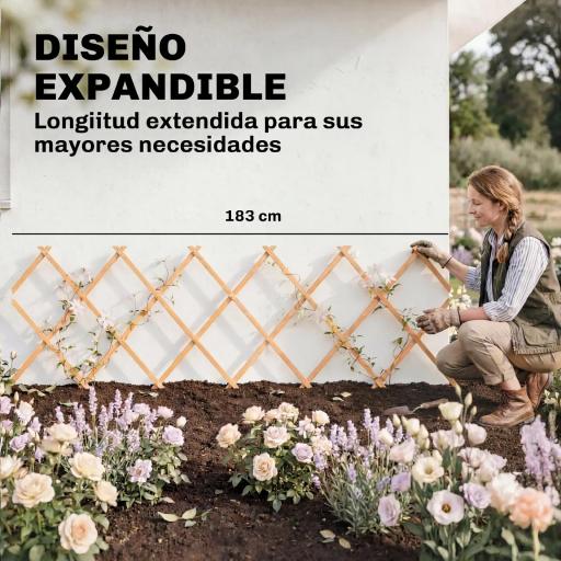 Enrejado de Jardín de Madera Extensible Soporte para Plantas Trepadoras Rosas y Parra 180x60 cm Marrón Claro [2]