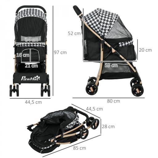 Carrito para Mascotas con 2 Puertas Ventana de Malla Cesta de Almacenamiento Cuerda de Seguridad 80x44,5x97 cm Negro [2]