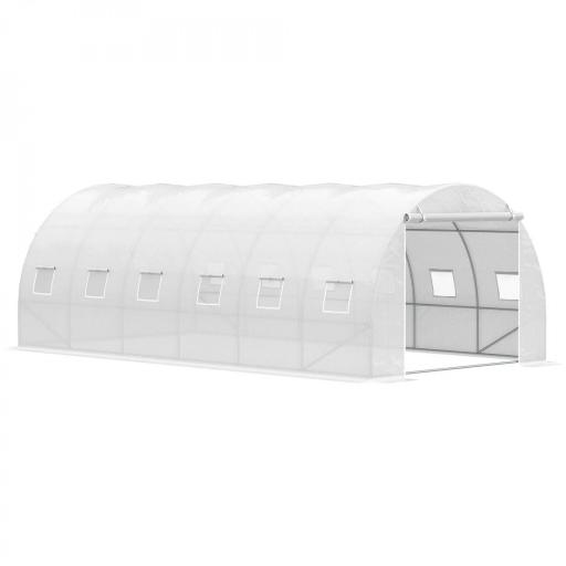 Invernadero de Túnel 6x3x2 m Invernadero de Jardín con Puerta Enrollable 12 Ventanas Cubierta de PE 140 g/m² y Metal Galvanizado para Cultivos Plantas Verduras Blanco [8]