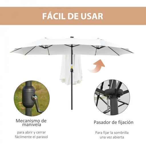Sombrilla Doble con 48 Luces LED 4,5x2,65 m Manivela Protección Solar para Terraza Jardín Piscina Crema [3]