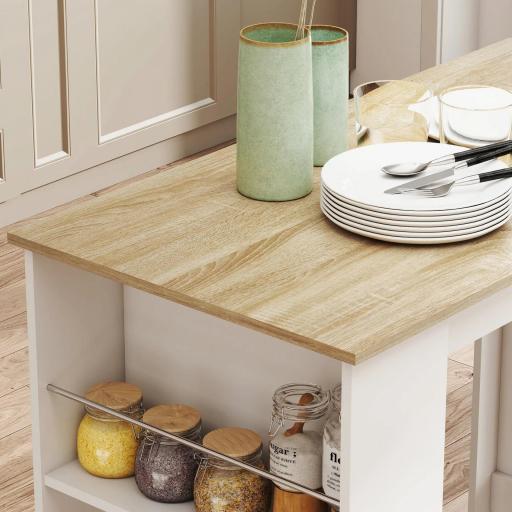 Mesa de Bar Mesa de Bistró Mesa de Comedor Mesa Alta con 3 Estantes Laterales y Estructura de Madera 112x57x106cm Blanco [6]