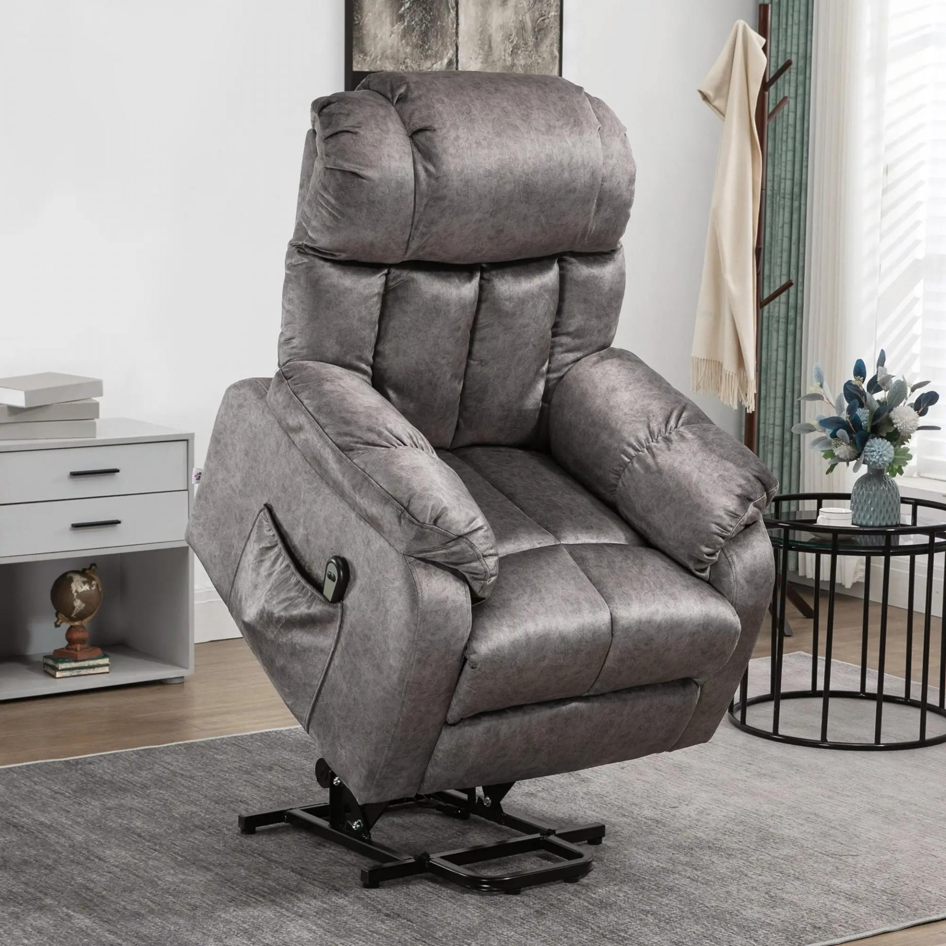 Sillón Levanta Personas Eléctrico con Reclinación hasta 135° Mando a Distancia Reposapiés y 2 Bolsillos Gris