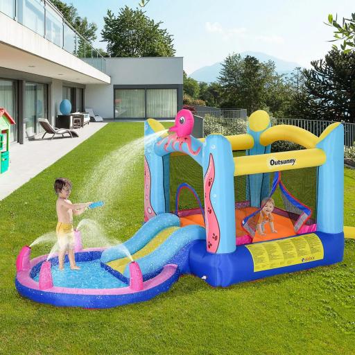 Castillo Inflable Infantil con Tobogán Cama de Salto Piscina Inflador y Bolsa de Transporte 360x175x180 cm Multicolor