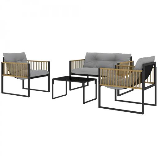 Conjunto de Jardín Exterior de Ratán Sintético con 2 Sillones 1 Sofá de 2 Plazas 1 Mesa de Centro y Cojines Crema [9]
