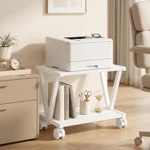 Soporte para Impresora de 2 Niveles Bajo Escritorio con Ruedas Bloqueables para Oficina en Casa 44x28x32 cm Blanco [0]