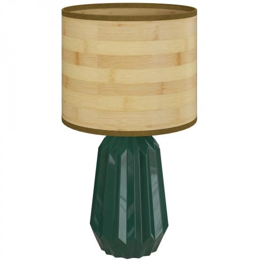Lámpara de Mesa con Base de Cerámica y Pantalla de Lino Estilo Retro para Dormitorio 40W Verde y Madera Natural [8]