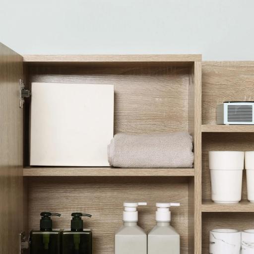 Armario con Espejo para Baño con 3 Estantes Abiertos y 1 Estante Interior Estilo Moderno 60x18x50 cm Natural [5]