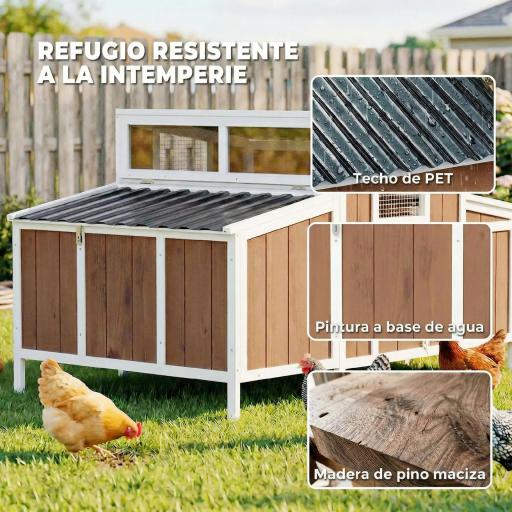 Gallinero para Exterior de Madera 145x90x92 cm para 2-4 Gallinas con Nido Casa Lateral Bandeja Extraíble Marrón Claro [7]