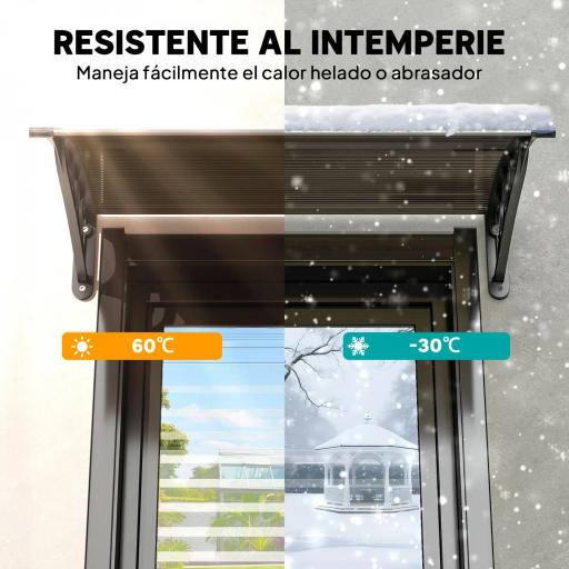 Marquesina Exterior para Puerta y Ventana 75x100 cm contra Sol y Lluvia con Soporte de Aleación de Aluminio Marrón [4]