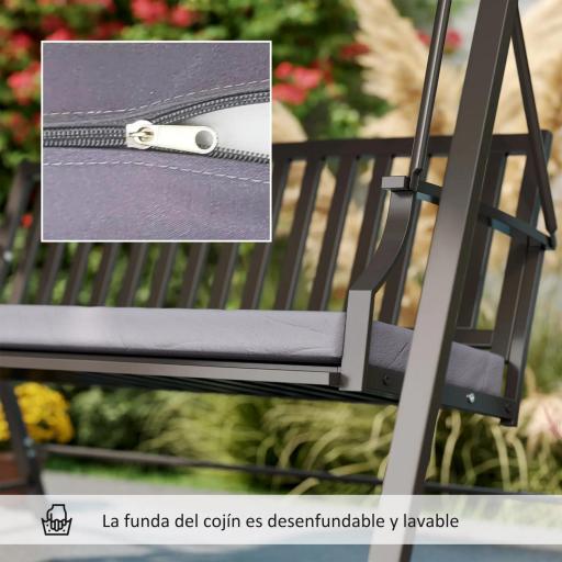 Columpio de Jardín de 3 Plazas con Toldo Ajustable Cojín y Estructura de Acero Carga 360 kg 205x133x181 cm Gris [2]