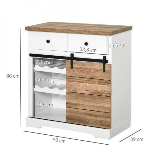 Mueble de Cocina con Puerta Corredera de Granero Botellero Cajones y Estantes para Comedor Salón 80x39x86 cm Blanco [1]