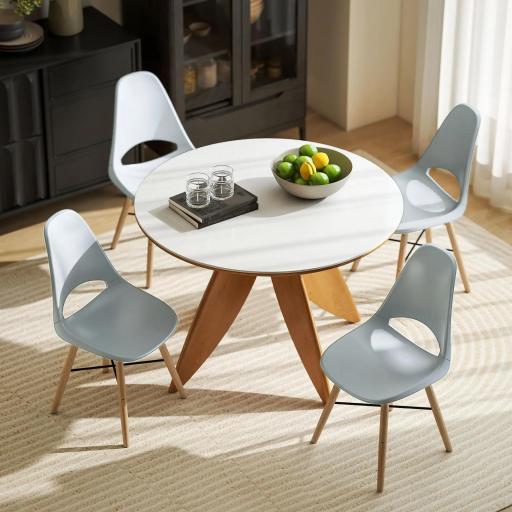 Pack de 2 Sillas de Comedor de Plástico con Respaldo Curvado y Patas de Madera de Caucho Gris [3]