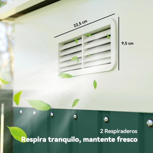 Cobertizo de Jardín Exterior 8,9 m² 280x345x201 cm con Puerta y 2 Ventanas para Almacenamiento de Herramientas Verde [7]