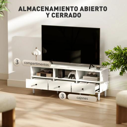 Mueble TV Compacto con 3 Cajones y 3 Compartimentos para TV de hasta 65 Pulgadas 120x34x45 cm Blanco [2]