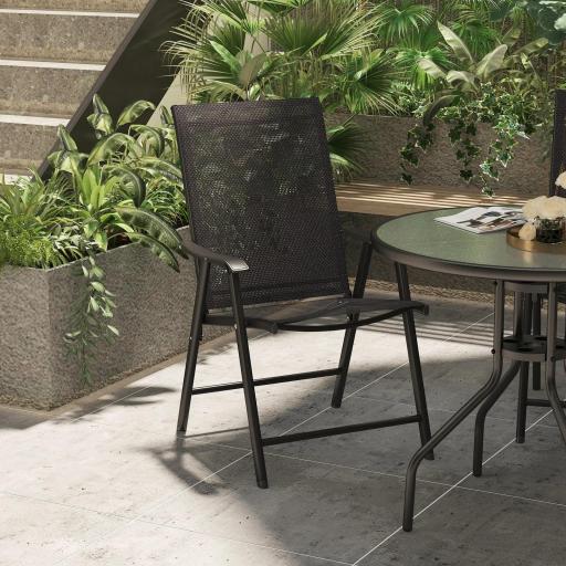 Conjunto de 2 Sillas Plegables para Exterior con Reposabrazos para Jardín Terraza Carga 110 kg 58x64x94 cm Negro