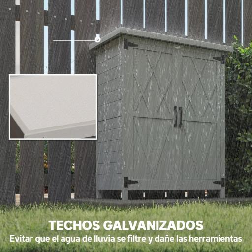 Caseta de Jardín de Madera 75x40x90 cm Armario para Almacenaje de Herramientas con 4 Estantes 2 Puertas Gris [3]