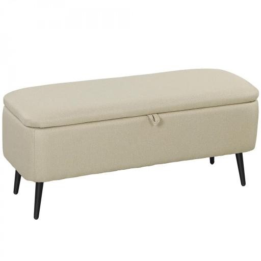 Banco de Almacenaje con Tapa Abatible y Patas de Acero para Dormitorio Salón Entrada 101x38,5x44,5 cm Beige [8]