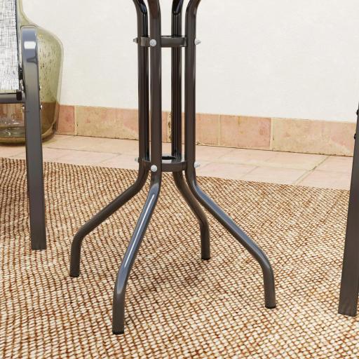 Conjunto de Jardín de 3 Piezas con Mesa Redonda Encimera de Vidrio y Sillas Apilables para Exteriores Gris Claro [7]