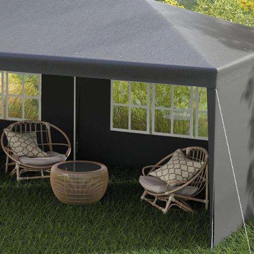 Carpa de Jardín 6x3m con 4 Paredes Laterales 2 Ventanas Visibles Cenador Gazebo de Exterior para Fiestas Eventos Gris [6]