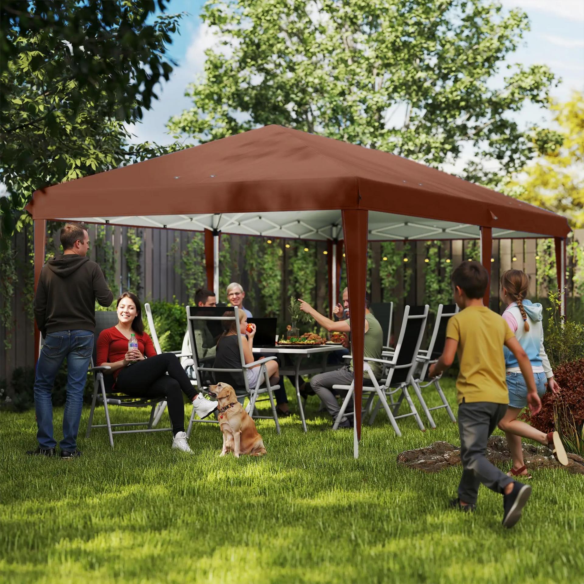 Carpa Plegable 6x3 m con Altura Ajustable en 3 Niveles Bolsa de Transporte Anti-UV y Marco de Acero Café