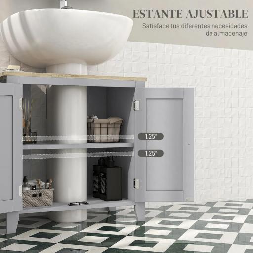 Mueble para Debajo del Lavabo Armario Bajo con 2 Puertas y Estante Ajustable Estilo Moderno 60x30x60 cm Gris [3]