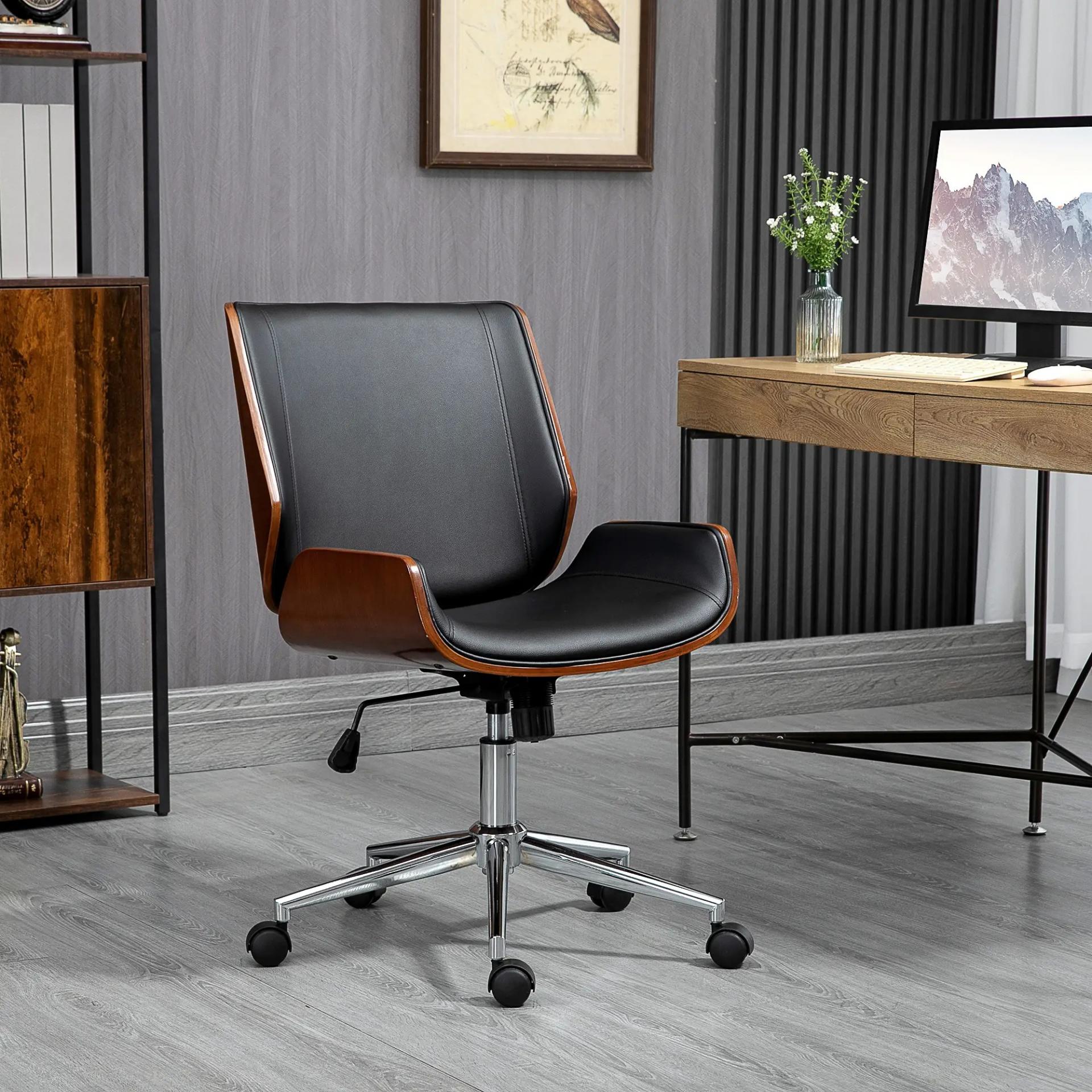 Silla de Oficina Giratoria de PU con Altura Ajustable Función de Inclinación y Ruedas 51x65,5x82-92 cm Negro