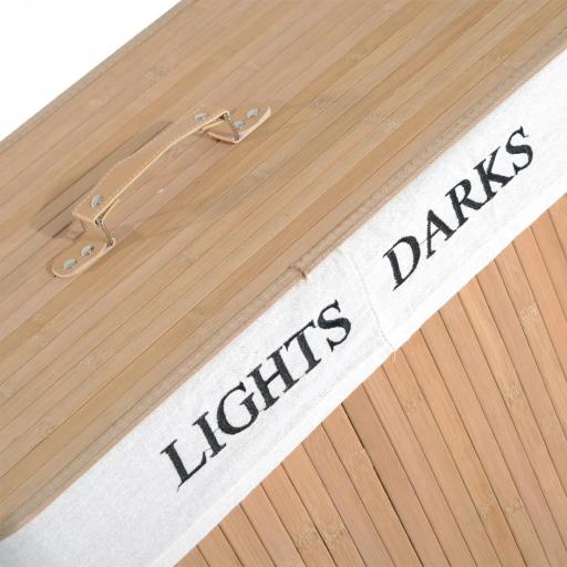 Cesta para Ropa Sucia de Bambú de Capacidad 100L con Tapa y Bolsa de Tela de 2 Compartimentos 52x32 x63 cm Bambú [7]