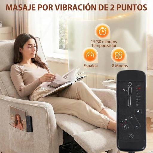 Sillón de Masaje Reclinable con Reposapiés 2 Zonas de Masaje Asiento de Muelles Bolsillos Tapizado en Lino Crema [7]
