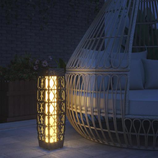 Lámpara Solar de Ratán Sintético con Luces LED Encendido/Apagado Automático para Exterior 20x20x68 cm Gris