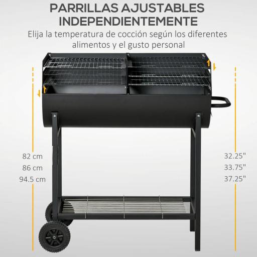 Barbacoa de Carbón con Parrilla Ajustable en Altura para Exterior Barbacoa Portátil con Estante de Almacenaje y Ruedas 90x45x96 cm Negro [2]