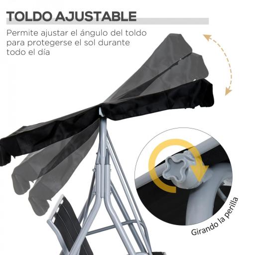 Columpio Jardín Exterior Balancín Jardín Exterior de 3 Plazas con Toldo Ajustable Respaldo Transpirable y Marco de Metal para Terraza Balcón Carga 240 kg 171x108x150 cm Negro [2]